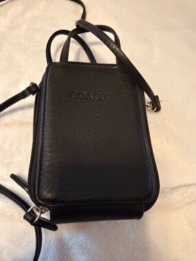 Coach Black Pebbled Leather Mini Crossbody Phone Pouch